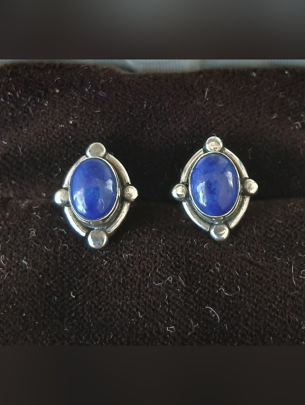 Vtg CFG Silver 925 Lapis Lazuli Stud Earrings